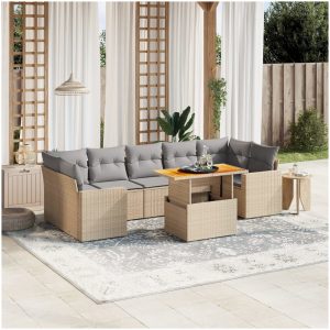 Matgrupp för trädgården med dynor 8 delar beige konstrotting vidaXL