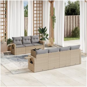 Matgrupp för trädgården med dynor 8 delar beige konstrotting vidaXL