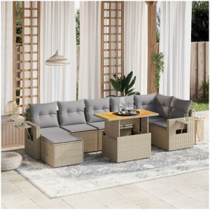 Matgrupp för trädgården med dynor 8 delar beige konstrotting vidaXL