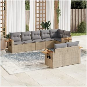 Matgrupp för trädgården med dynor 8 delar beige konstrotting vidaXL