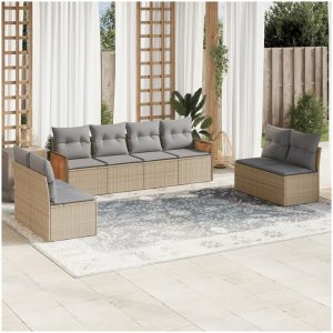 Matgrupp för trädgården med dynor 8 delar beige konstrotting vidaXL