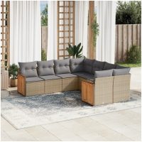 Matgrupp för trädgården med dynor 8 delar beige konstrotting vidaXL