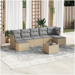 Matgrupp för trädgården med dynor 8 delar beige konstrotting vidaXL