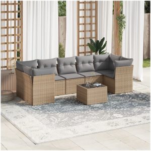 Matgrupp för trädgården med dynor 8 delar beige konstrotting vidaXL