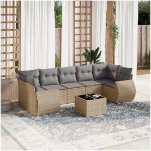 Matgrupp för trädgården med dynor 8 delar beige konstrotting vidaXL