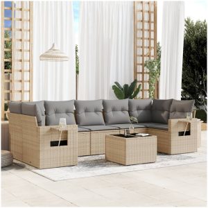 Matgrupp för trädgården med dynor 8 delar beige konstrotting vidaXL