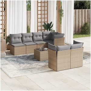 Matgrupp för trädgården med dynor 8 delar beige konstrotting vidaXL