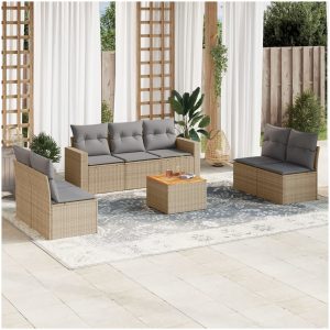 Matgrupp för trädgården med dynor 8 delar beige konstrotting vidaXL