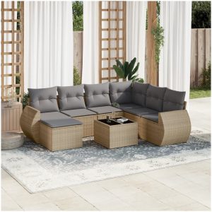 Matgrupp för trädgården med dynor 8 delar beige konstrotting vidaXL