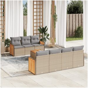 Matgrupp för trädgården med dynor 8 delar beige konstrotting vidaXL