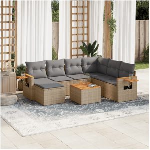 Matgrupp för trädgården med dynor 8 delar beige konstrotting vidaXL