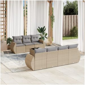 Matgrupp för trädgården med dynor 8 delar beige konstrotting vidaXL