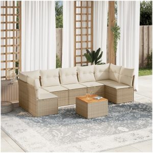 Matgrupp för trädgården med dynor 8 delar beige konstrotting vidaXL