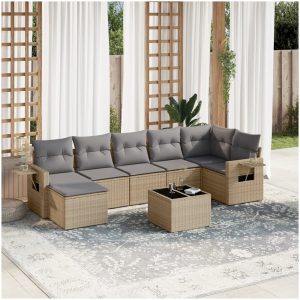 Matgrupp för trädgården med dynor 8 delar beige konstrotting vidaXL