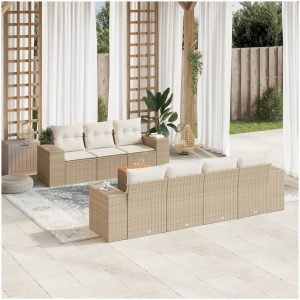 Matgrupp för trädgården med dynor 8 delar beige konstrotting vidaXL