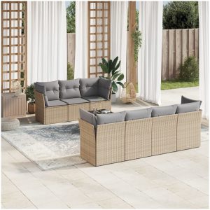 Matgrupp för trädgården med dynor 8 delar beige konstrotting vidaXL