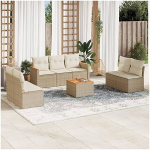 Matgrupp för trädgården med dynor 8 delar beige konstrotting vidaXL