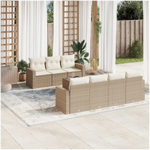 Matgrupp för trädgården med dynor 8 delar beige konstrotting vidaXL