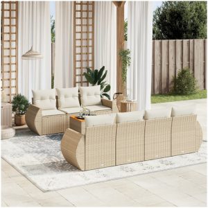Matgrupp för trädgården med dynor 8 delar beige konstrotting vidaXL