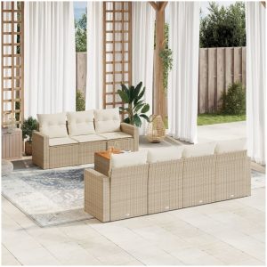 Matgrupp för trädgården med dynor 8 delar beige konstrotting vidaXL
