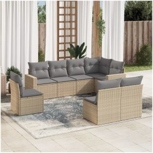 Matgrupp för trädgården med dynor 8 delar beige konstrotting vidaXL
