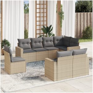 Matgrupp för trädgården med dynor 8 delar beige konstrotting vidaXL