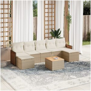 Matgrupp för trädgården med dynor 8 delar beige konstrotting vidaXL