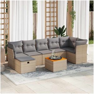 Matgrupp för trädgården med dynor 8 delar beige konstrotting vidaXL