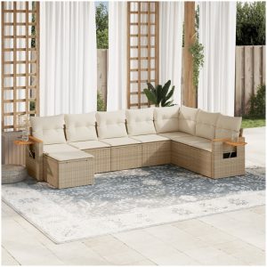 Matgrupp för trädgården med dynor 8 delar beige konstrotting vidaXL