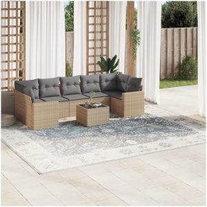 Matgrupp för trädgården med dynor 8 delar beige konstrotting vidaXL