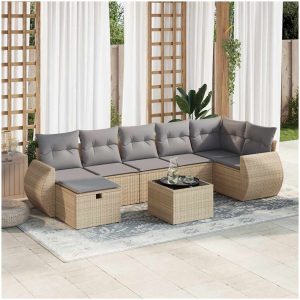 Matgrupp för trädgården med dynor 8 delar beige konstrotting vidaXL