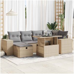 Matgrupp för trädgården med dynor 8 delar beige konstrotting vidaXL