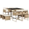 Matgrupp för trädgården med dynor 9 delar beige konstrotting vidaXL – miniatyr 2