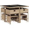 Matgrupp för trädgården med dynor 9 delar beige konstrotting vidaXL – miniatyr 3
