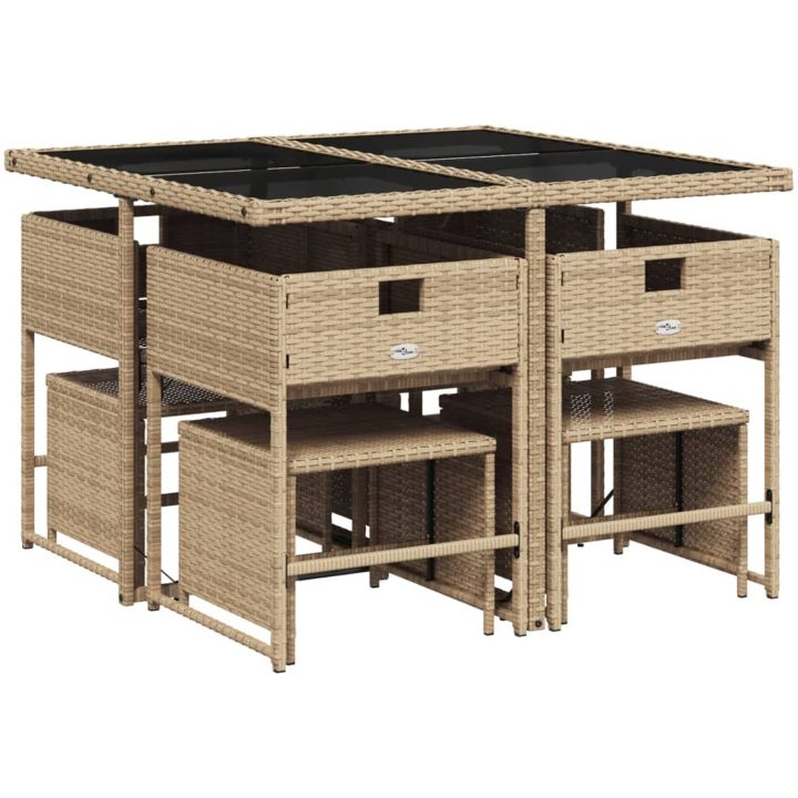 Matgrupp för trädgården med dynor 9 delar beige konstrotting vidaXL – bild 3