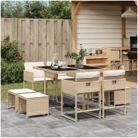 Matgrupp för trädgården med dynor 9 delar beige konstrotting vidaXL