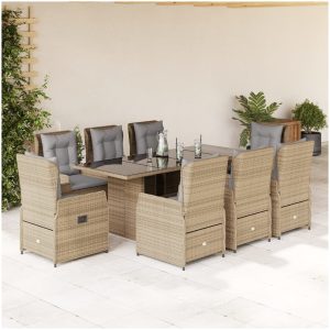 Matgrupp för trädgården med dynor 9 delar beige konstrotting vidaXL
