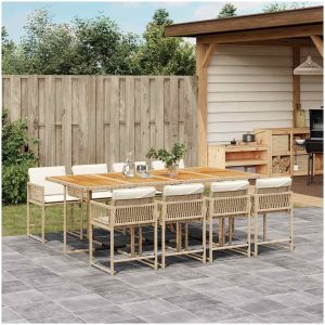 Matgrupp för trädgården med dynor 9 delar beige konstrotting vidaXL