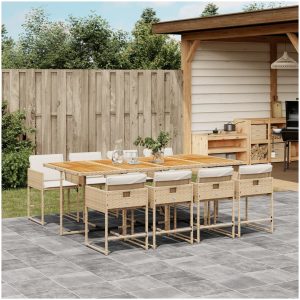 Matgrupp för trädgården med dynor 9 delar beige konstrotting vidaXL