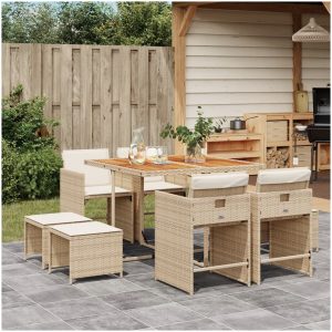 Matgrupp för trädgården med dynor 9 delar beige konstrotting vidaXL
