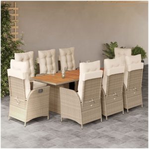 Matgrupp för trädgården med dynor 9 delar beige konstrotting vidaXL