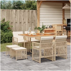 Matgrupp för trädgården med dynor 9 delar beige konstrotting vidaXL