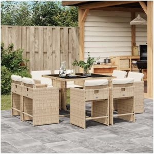 Matgrupp för trädgården med dynor 9 delar beige konstrotting vidaXL