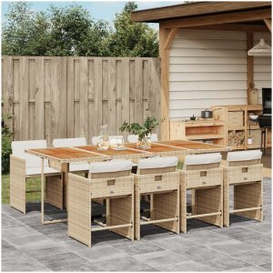 Matgrupp för trädgården med dynor 9 delar beige konstrotting vidaXL