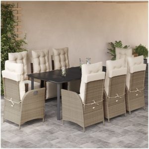 Matgrupp för trädgården med dynor 9 delar beige konstrotting vidaXL