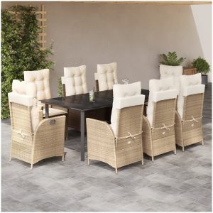 Matgrupp för trädgården med dynor 9 delar beige konstrotting vidaXL