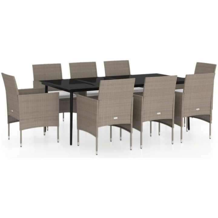 Matgrupp för trädgården med dynor 9 delar beige och svart vidaXL 200 cm table length – bild 2