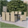 Matgrupp för trädgården med dynor 9 delar beige vidaXL – miniatyr 1