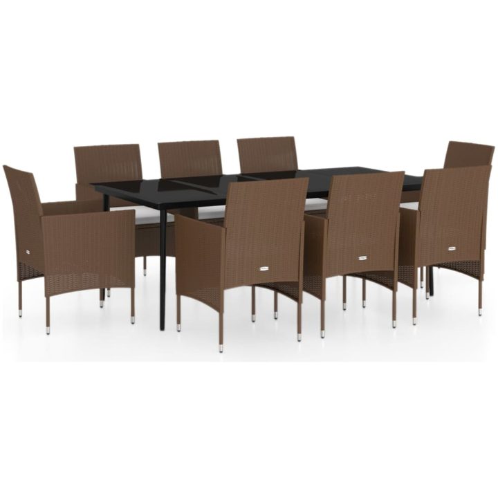 Matgrupp för trädgården med dynor 9 delar brun och svart vidaXL 200 cm table length – bild 2