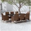 Matgrupp för trädgården med dynor 9 delar brun och svart vidaXL 200 cm table length – miniatyr 1